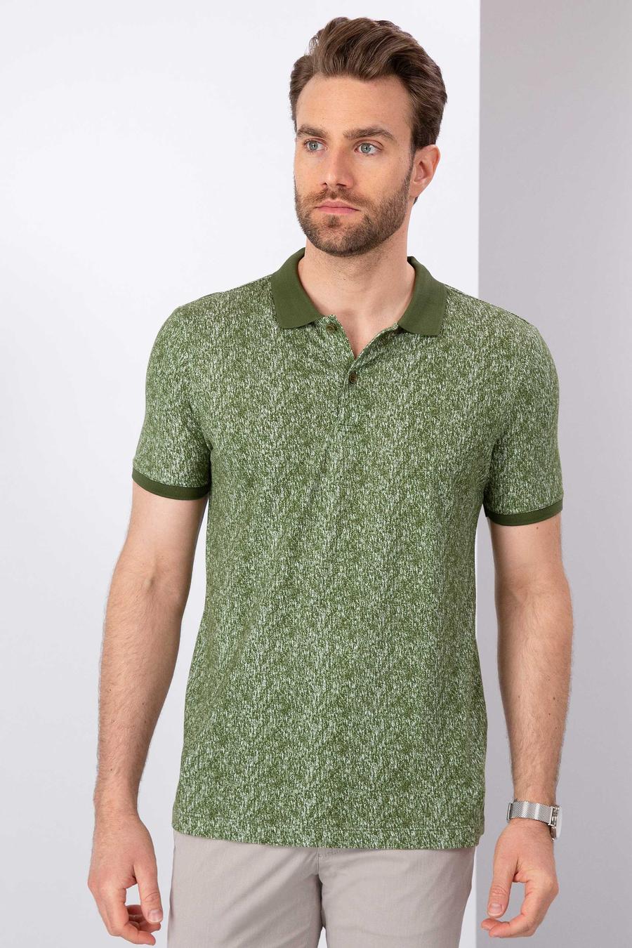 تی شرت یقه پولو سبز  اندامی آستین کوتاه مردانه  پیرکاردین