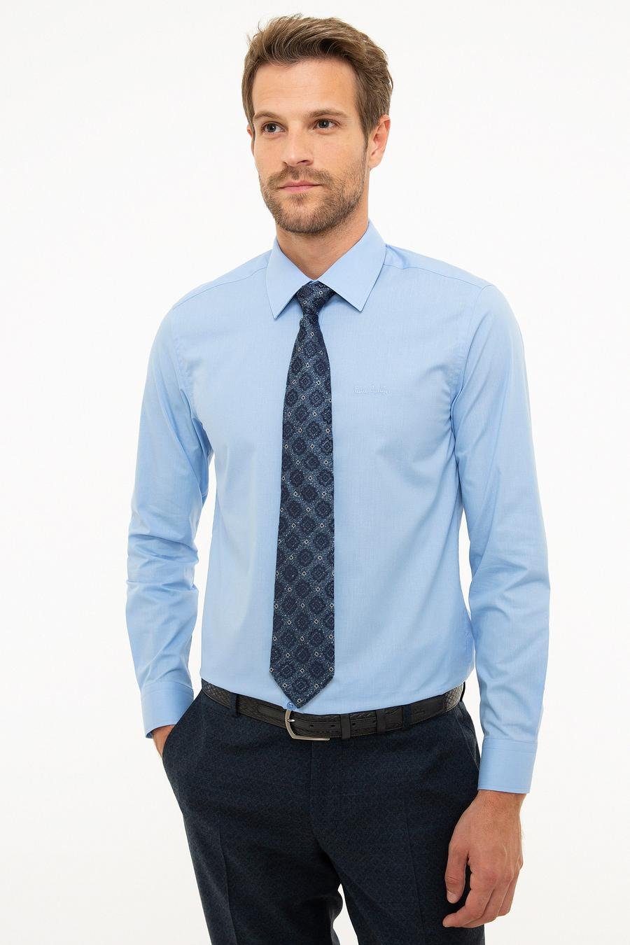 پیراهن یقه کلاسیک آبی  اندامی آستین بلند مردانه  پیرکاردین