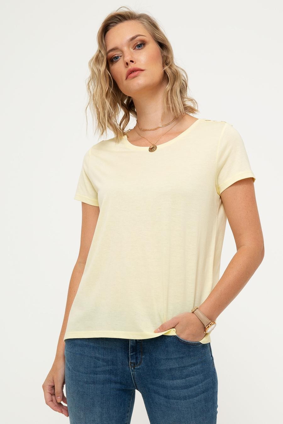 تی شرت یقه گرد زرد  استاندارد آستین کوتاه زنانه  پیرکاردین
