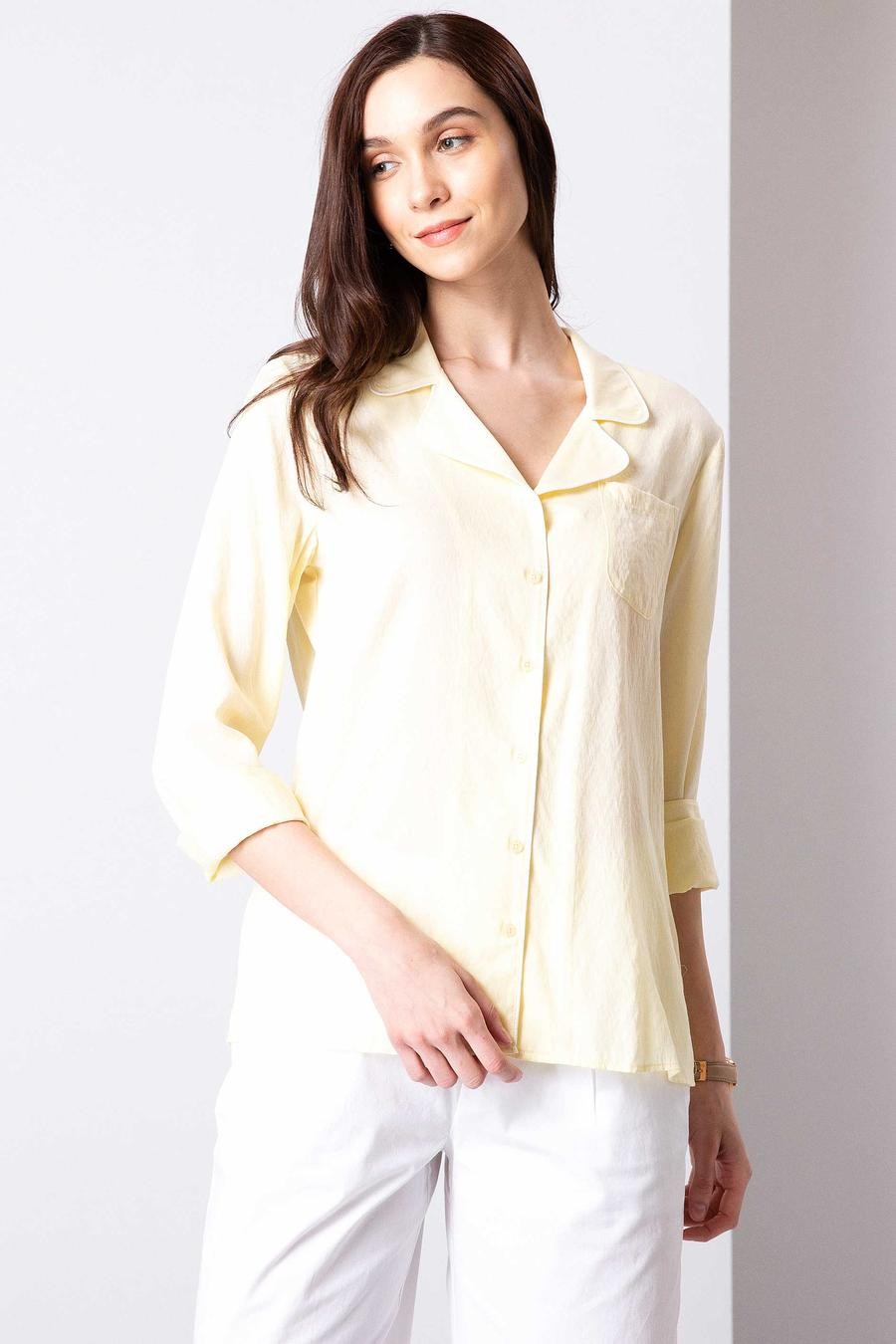 پیراهن یقه پیراهن زرد  استاندارد آستین بلند زنانه  پیرکاردین