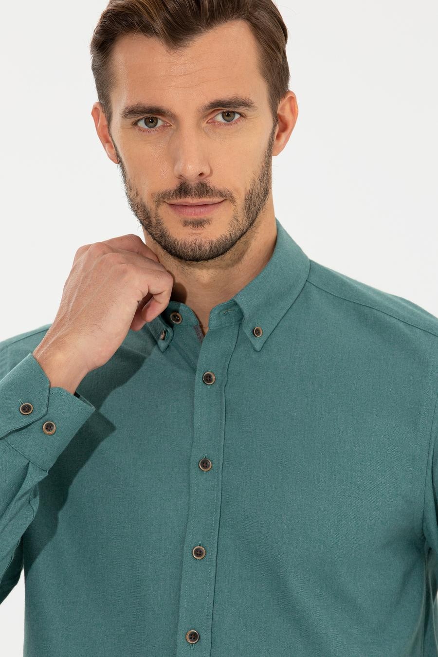 پیراهن  سبز  رگولار آستین بلند مردانه  پیرکاردین