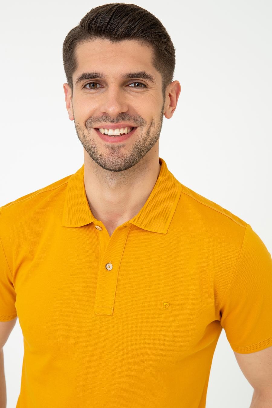 تی شرت یقه پولو نارنجی  اندامی آستین کوتاه مردانه  پیرکاردین