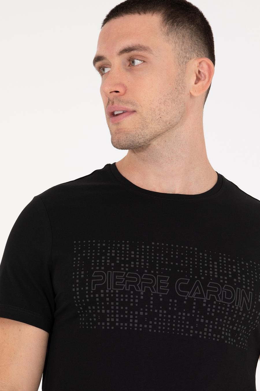 تی شرت یقه گرد سیاه  اندامی آستین کوتاه مردانه  پیرکاردین