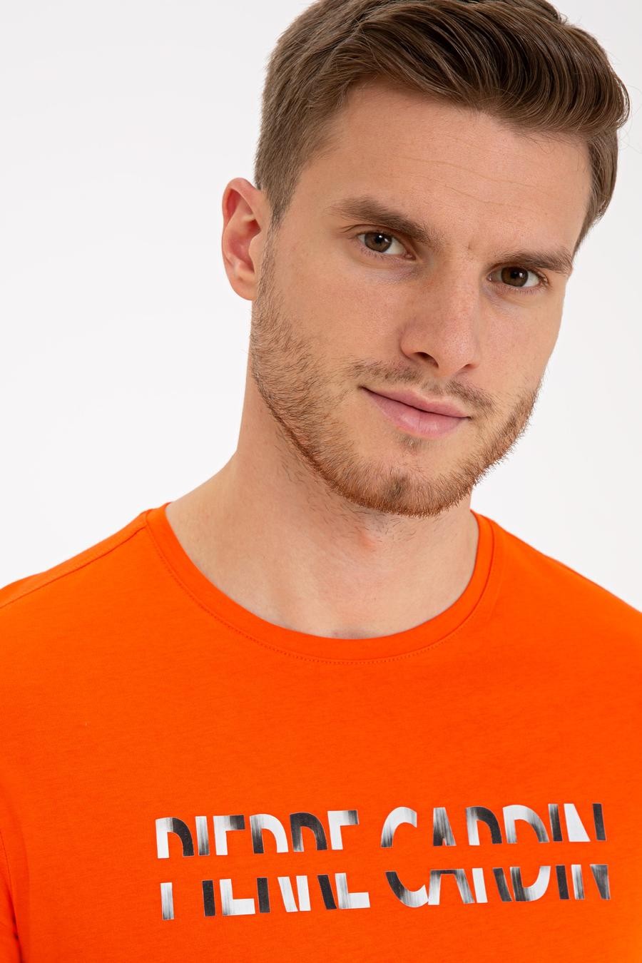 تی شرت یقه گرد نارنجی  اندامی آستین کوتاه مردانه  پیرکاردین