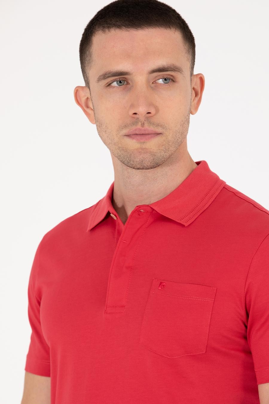تی شرت یقه پولو قرمز  رگولار آستین کوتاه مردانه  پیرکاردین