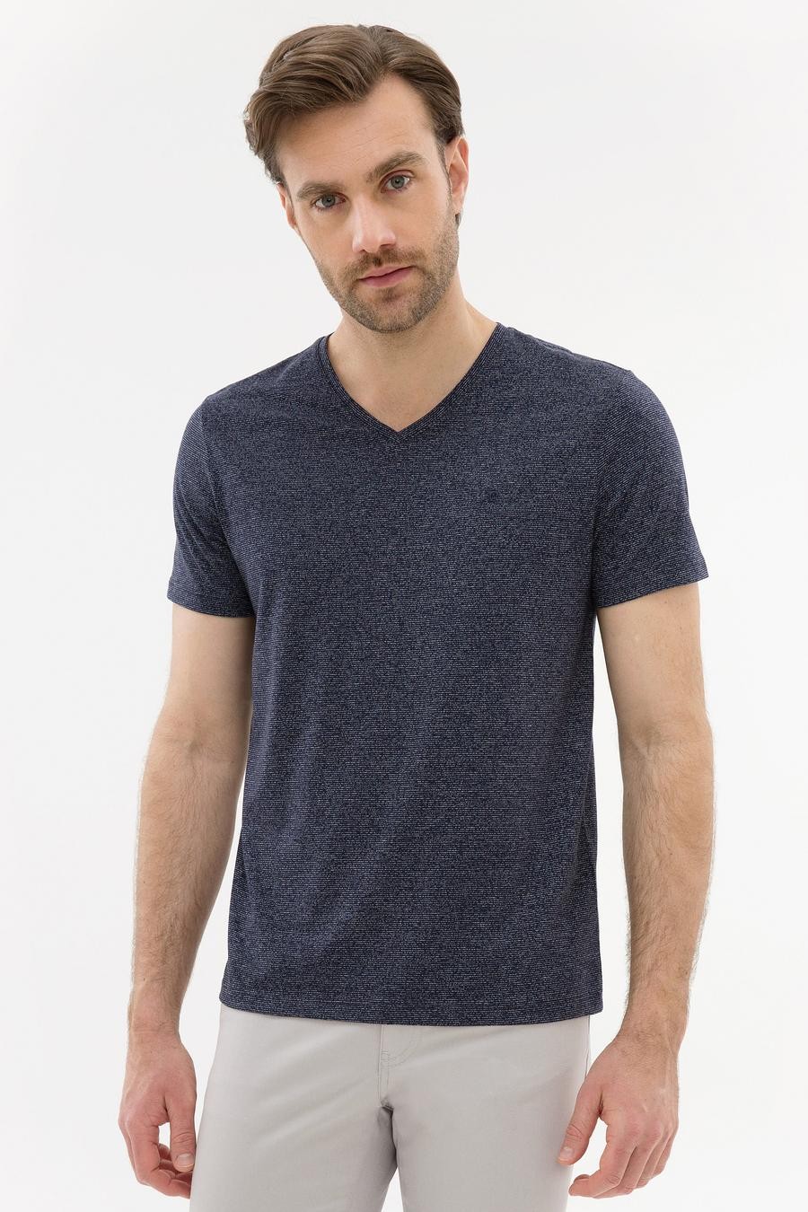 تی شرت یقه هفت لاجورد  اندامی آستین کوتاه مردانه  پیرکاردین