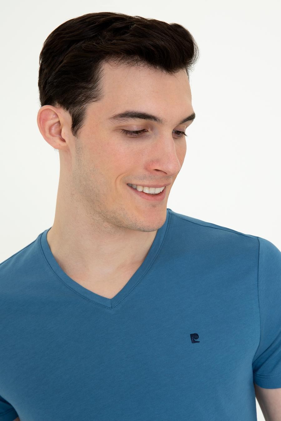 تی شرت بیسیک یقه هفت نیلی  اندامی آستین کوتاه مردانه  پیرکاردین